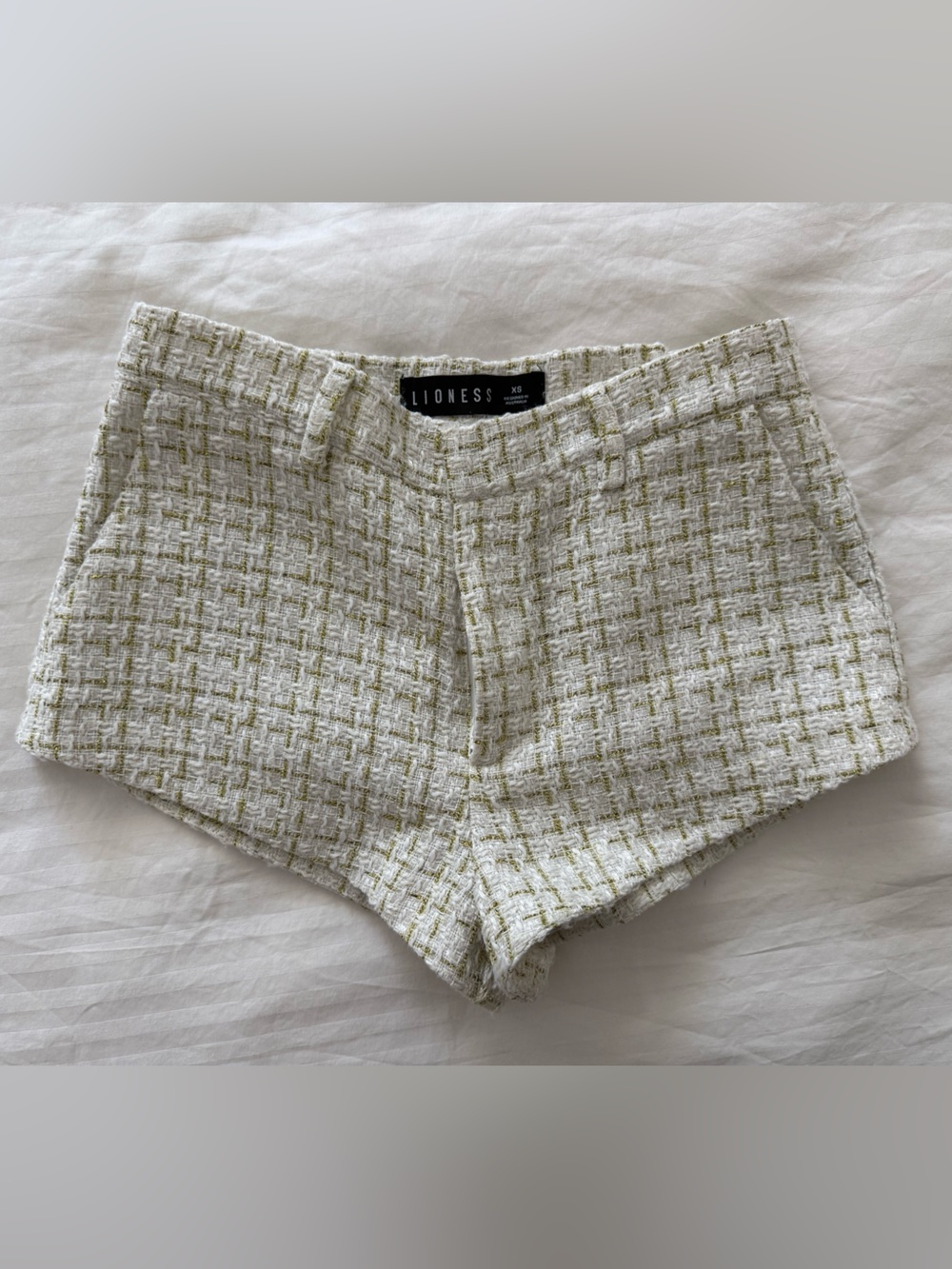 Lioness Cream Tweed Low Rise Shorts with